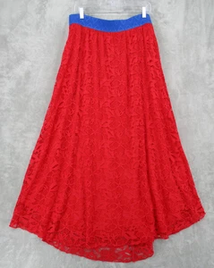 Lularoe Skirt Womens XL  Lace Sheer Floral Overlay Boho Maxi Pull On Lined Red - Picture 1 of 9