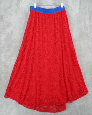 Falda Lularoe Mujer XL Encaje Transparente Floral Superposición Boho Maxi Pull On Forrada Roja Foto 1 de 4