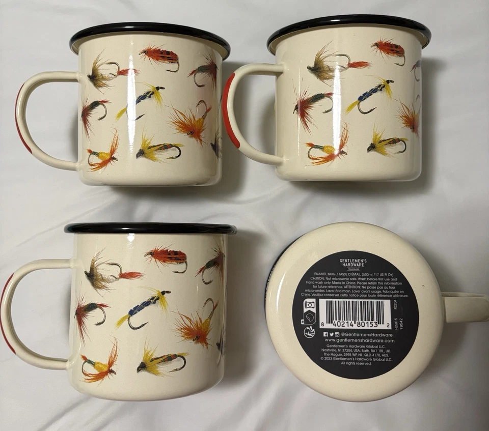 Conjunto de 4 canecas esmaltadas com motivo de pesca para cavalheiros novas - Imagem 1 de 1
