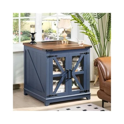 Mesa auxiliar de granja con estación de carga, mesa auxiliar de sofá de 24" azul Foto 1 de 4