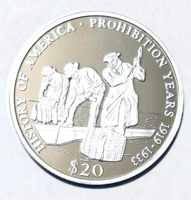 Liberia Prohibición 2001 plata 20 dólares prueba Foto 1 de 2