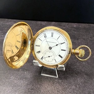 1885 Hampden Pocket Watch 18s Hunter Case 11 Jewels Display Back Roman numerals - Picture 1 of 12