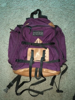 Mochila de cuero de lona Jansport vintage años 90 hecha en EE. UU. púrpura Foto 1 de 4