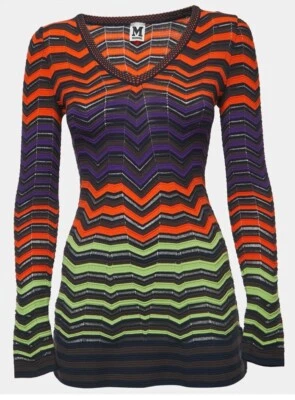 Top tejido M Missoni para mujer talla pequeña 40 manga larga multicolor grande Chevron usado en excelente estado Foto 1 de 4