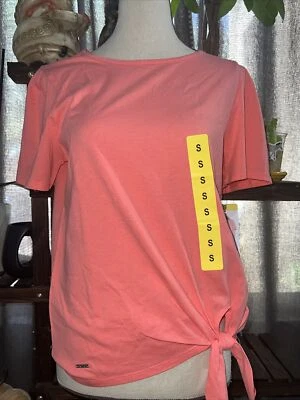 Nueva camiseta cómoda de manga corta con corbata lateral coral azúcar Nautica para mujer talla pequeña Foto 1 de 4