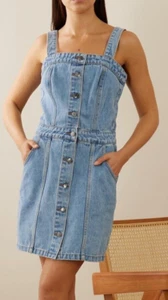 ATMOS & HERE Blue Button Up Denim Pinafore Dungaree Dress Pockets Size 18 NWTs - Picture 1 of 7