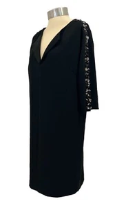 Designer Laurel Black Crepe Shift Dress Feature 3/4 Embellished Sleeves UK 10 - Picture 1 of 23