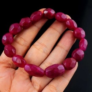 166 Cts Faceted Red Ruby Grade Selling Beaded Stretchable Bracelet VK 35 E582 - Picture 1 of 2