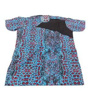 Mens Top African Animal Print Kanga Ankara Geometric Multi Color Short Sleeve M - Picture 1 of 3