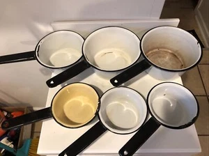 6 vintage Enamelware Pots - Picture 1 of 9