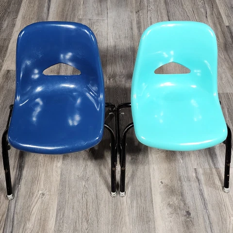 Vintage Fiberglass Stacking Children’s Kids Chairs Set of 2 Blue Turquoise MCM Cover