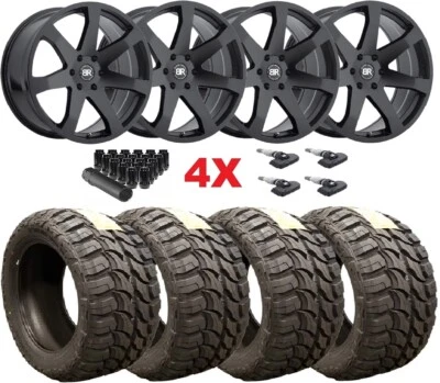 BLACK RHINO WHEELS RIMS TIRES 33 12.50 20 MUD MT GMC SIERRA SILVERADO MATTE - Image 1 of 4