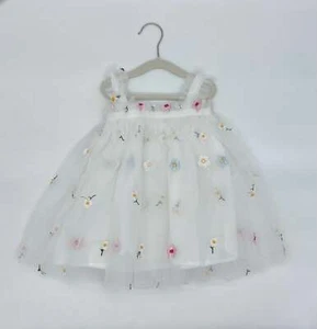 White Tulle Dress with Embroided Flowers - Picture 1 of 12
