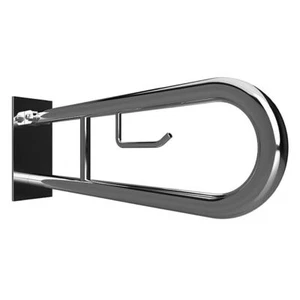 BELP Maniglia Pieghevole di Supporto a Forma di U con Porta Carta Igienica per Bagno e WC >> da Forare - Foto 1 di 5