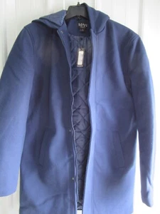 Boohoo MAN CONCEALED PLACKET HOODED OVERCOAT Small *NWT* - Picture 1 of 15