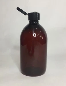 250ml PET Plastic Amber Round Boston Bottles & Black Flip Top Cap *Any Amount* - Picture 1 of 3
