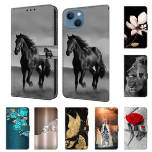 Printed Pattern Leather Flip Case For iPhone 15 Pro Max 14 Plus 13 12 Mini Pro - Picture 1 of 29