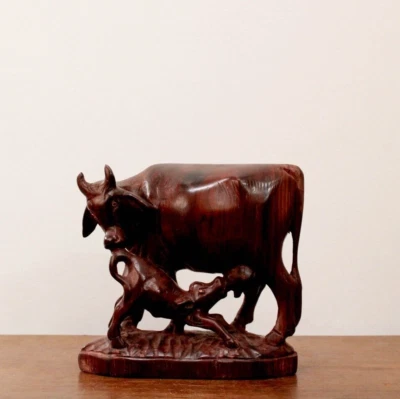 牛小牛雕像复古家居装饰老式木制工艺品室内装饰礼物 — 第 1/4 张图片
