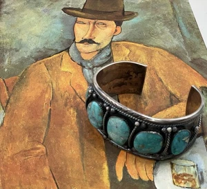 Jason Livingston Navajo Sterling Turquoise Cuff Bracelet Heavy - Picture 1 of 7