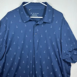 Under Armour Playoff Polo Shirt 2XL Navy Sailboat Print Golf Logo M on Sleeve - Picture 1 of 10