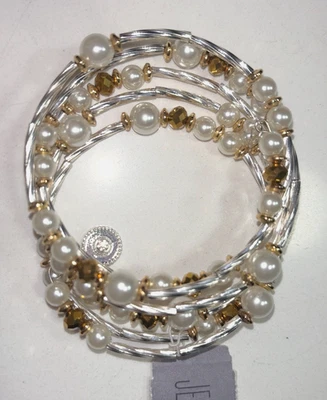 Brazalete múltiple Jennifer Lopez tono plateado imitación perlas y cuentas dorado nuevo Foto 1 de 4