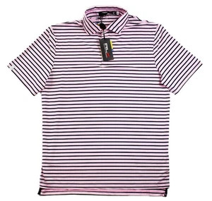 RLX Ralph Lauren Mens Polo Shirt M Performance Golf Short Sleeve Pink Stripe $98 - Picture 1 of 7