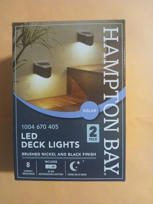 Hampton Bay Solar LED Deck Lights  2 pack Black Brushed Nickel 3000K  NEW - Image 1 of 3