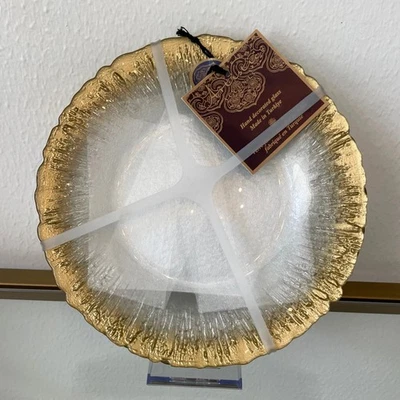 Juego de 4 platos de aperitivo de vidrio esmerilado turco con detalles artísticos borde dorado de 8"  Foto 1 de 4