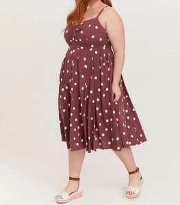 Nuevo con etiquetas Vestido Midi Torrid Challis Botón Delantero Lunares Marrón Bolsillos Talla 3 3X 22-24 - Imagen 1 de 13