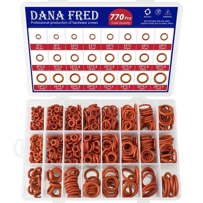 Kit surtido de juntas tóricas rojas de 770 piezas, OD: 6-28 mm surtido de juntas tóricas de goma roja... Foto 1 de 4