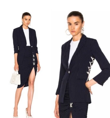 VERONICA BEARD Women’s Taylor Lace Up Side Navy Pinstripe Blazer Jacket Sz 2 - Image 1 of 4