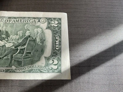 2009 $2 Dollar Bill Error Misaligned & Cut Slanted Border, Mint-Dallas Texas - Image 1 of 4