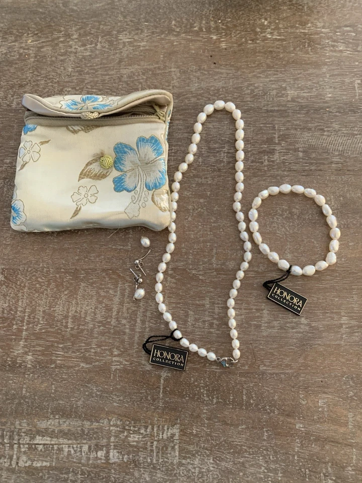 Conjunto de joyas de perlas de plata de ley Honora Collection collar pulsera pendientes Foto 1 de 4