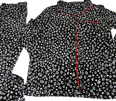 Conjunto de pijama de terciopelo Ellen Tracy XL para mujer negro blanco leopardo rojo tubo LS pantalones Foto 1 de 4