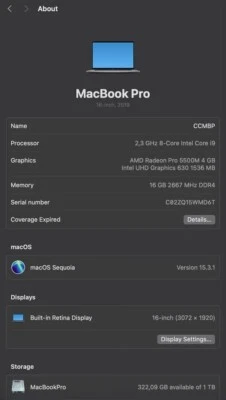 Apple MacBook Pro 16 in 2019 Intel Core I9 2.30 GHz, 1 TB 16 GB - Image 1 of 4