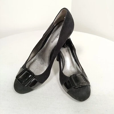 Liz Claiborne Joel Pump Shoes 6.5 Black Suede Buckled Chic Classic Professional  - Image 1 of 4