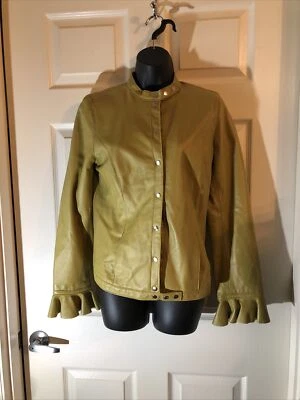 Bradley Bayou Womens Yellow Leather Biker Jacket Size XS. Snap Front. AR-1 - Image 1 of 4