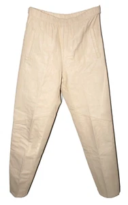 Cedars Petites 100% Leather Ivory Elastic Waist Pants Women's Size Small Vintage - Picture 1 of 19