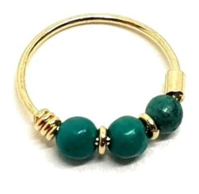 绿松石鼻环 9k 金色 8 毫米 22 克 (0.6 毫米) 3 x 珠 Septum Tragus 穿孔 — 第 1/4 张图片