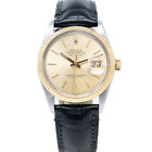Rolex Datejust 36 16013 Steel & Gold Champagne, Black Leather Strap - Pre-owned