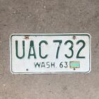 1963 Washington License Plate UAC 732 YOM DMV Clear 1964 1965 1966 Okanogan Cty