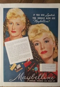 1949 Maybelline Cosmetics platinum blonde before and after makeup vintage ad - Picture 1 of 1