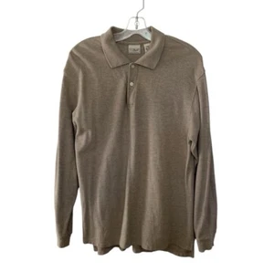 LL Bean Men's Long Sleeve Polo Shirt Size Medium Beige Business Casual Preppy - Picture 1 of 10
