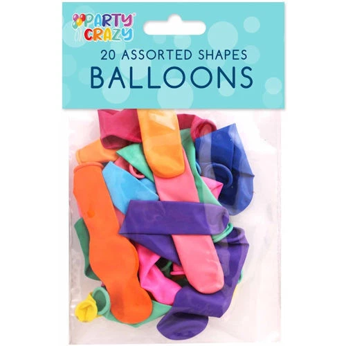 TALLON INTERNATIONAL LTD Assorted Shape Balloons - 20 Pack Bright Colours Party Birthday Shapes Colourful