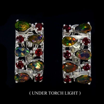 Pendientes de plata de ley 925 pera ópalo de fuego rodolita granate piedras preciosas joyería Foto 1 de 4