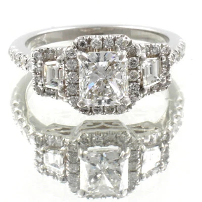 GIA Certified 2.50 Diamond Engagement Ring Carat 18k White Gold Radiant Cut - Изображение 1 из 4