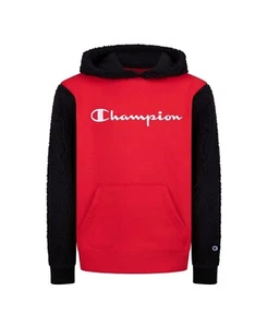 Champion SCARLET/BLACK Big Boys Sherpa Colorblocked Logo Hoodie, US X-Large - Picture 1 of 1