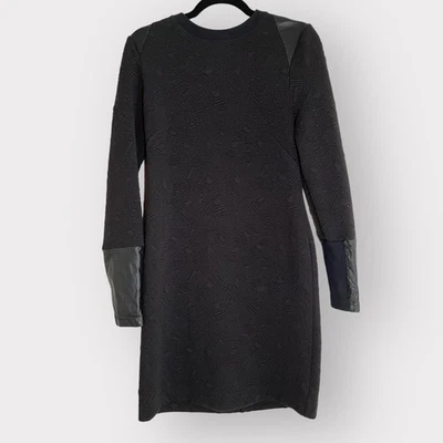 Vestido Nicole Miller Artelier Talla 8 Negro Manga Larga Geométrico Cuero Borde Foto 1 de 4