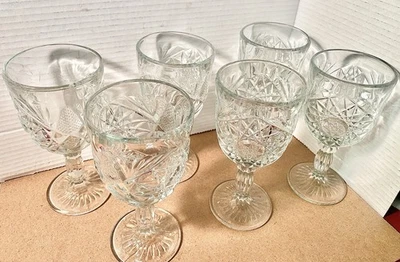 Винтажный прессованный бокал вина кубки Starburst вертушка узор прозрачный набор из 6 - Изображение 1 из 4