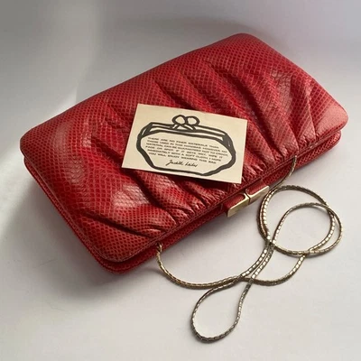 Bolso de mano Judith Leiber Red Snake CLUTCH de los años 70 con tarjeta original de Leiber Company Foto 1 de 4